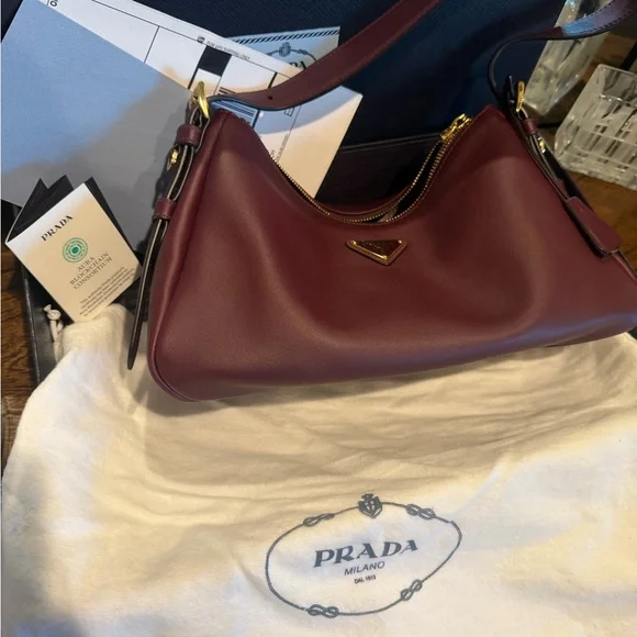 Prada Aimee Medium Deep Burgundy Shoulder Bag, new. - Picture 8 of 10